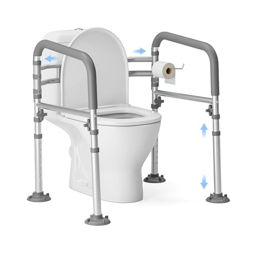 Foldable Toilet Safety Rails for Seniors, Height & Width Adjustable | Safety Frame & Toilet Handles for Elderly & Disabled, Fits Most Toilets, 350lb Capacity, Gray - color: Gray