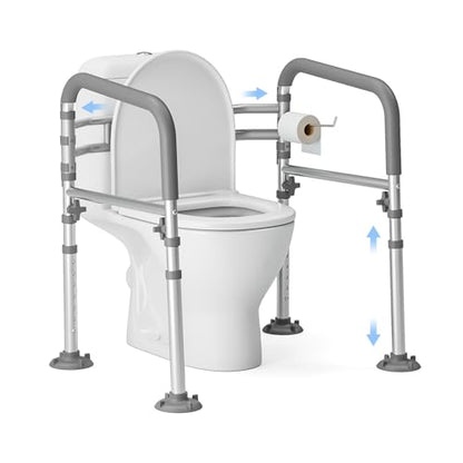 Foldable Toilet Safety Rails for Seniors, Height & Width Adjustable | Safety Frame & Toilet Handles for Elderly & Disabled, Fits Most Toilets, 350lb Capacity, Gray - color: Gray