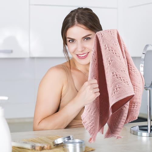 Boho Bathroom Decor Hand Towel 4 Pack 100% Turkish Cotton 14 x 30 Inch Boho Kitchen Hand Towel Guest Tea Gift (Pink) - color: Pink