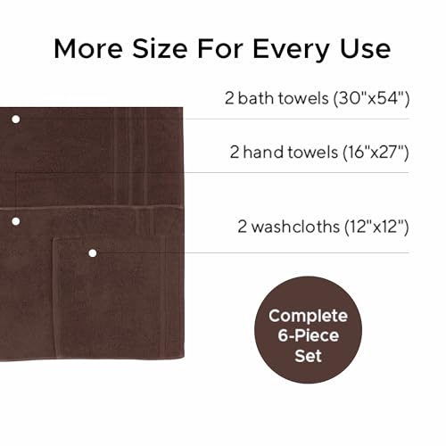 6 Pieces-Turkish Cotton - Luxury Towel Set for Bathroom & Kitchen, 2 Bath Towels, 2 Hand Towels & 2 WashCloths *Valued $79.99* (Dark Chocolate) - color: Dark Chocolate