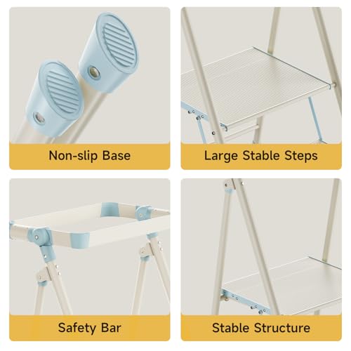 Foldable Toddler Tower, 2-Step Kids Step Stool with Safety Rail, Compact Folding Toddler Standing Stool for Kitchen, Bathroom and Home, Step Ladder for Toddlers and Adults - color: Sea Salt Blue