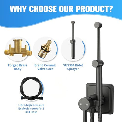 Matte Black Handheld Warm Water Bidet Sprayer Mounted on the Wall, Hot and Cold Bidet Sprayer Kit with Mixing Valve for Toilet - color: Matte Black