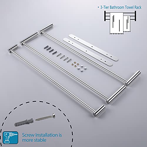KOKOSIRI Bath Towel Bars Bathroom 3-Tiers Ladder Towel Rails Wall Mounted Towels Shelves Rack Stainless Steel, Polished Chrome, B5002CH-L24