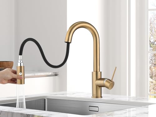 AS59CPBS Champagne Bronze Bar Faucet or Prep Kitchen Sink Faucet with Pull Down Sprayer and Single Handle - color: Champagne Bronze, style: Classic