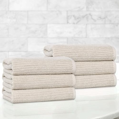 Superior Destin Viscose Cotton Blend Medium Weight Towels, for Kitchen, Bathroom, Spa, Plush, Quick Dry, Ultra-Soft Towels, Bath Essentials, Ribbed Design, Absorbent Hand Towels, Set of 6, Beige - color: Beige, size: Hand Towel - 6PC