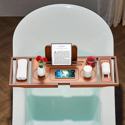 Bathtub Tray Caddy - Bath Tray - Bath Tub Tray Caddy - Bamboo Bath Table Tray for Tub - Expandable Size, Fits Most Tubs - color: Light Brown