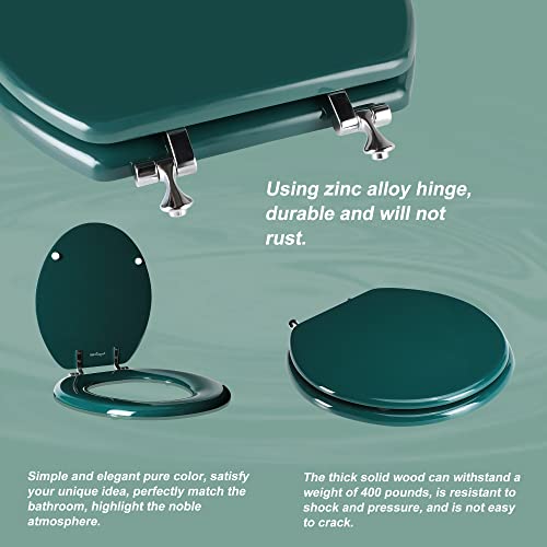 Angol Shiold Wood Toilet Seat, Zinc Alloy Hinges (Round, Dark Green) | Round Toilet Seat, Scratch Resistant Wood Surface, Easy to Install and Clean - color: Dark Green, size: Round