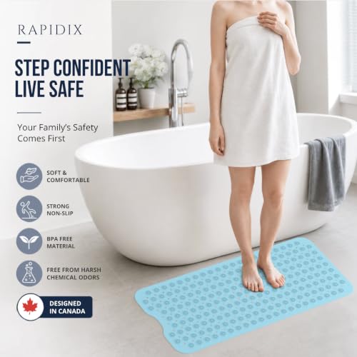 Bathtub Mat Non-Slip – 39" x 15.5" Extra Long Shower Mat with Suction Cups, BPA Free & Machine Washable, Textured Bath Mat for Tub, Ideal for Kids, Seniors & Pregnant Women, Blue - color: Blue
