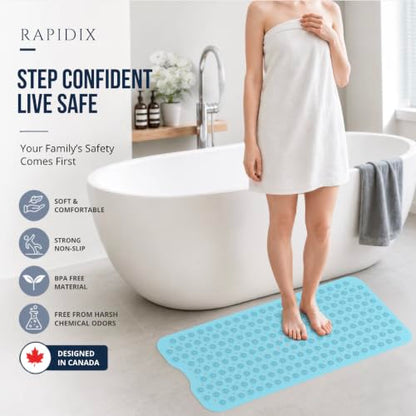 Bathtub Mat Non-Slip – 39" x 15.5" Extra Long Shower Mat with Suction Cups, BPA Free & Machine Washable, Textured Bath Mat for Tub, Ideal for Kids, Seniors & Pregnant Women, Blue - color: Blue