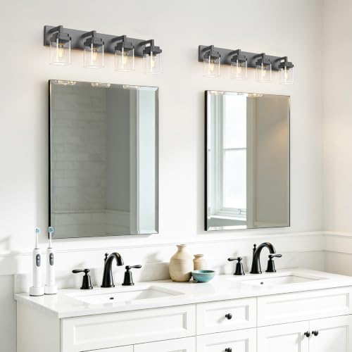 Matte Black Bathroom Light Fixtures, Modern Vanity Lights with Clear Glass Lamp Shade, Bathroom Lighting Fixtures Over Mirror, Restroom Vanity Lighting Fixture, 4-Light 30 Inch - color: Blakc, size: 4-Light