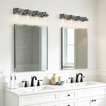 Matte Black Bathroom Light Fixtures, Modern Vanity Lights with Clear Glass Lamp Shade, Bathroom Lighting Fixtures Over Mirror, Restroom Vanity Lighting Fixture, 4-Light 30 Inch - color: Blakc, size: 4-Light