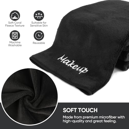 UNIMADE Makeup Remover Cloth, 12 Pack Black Facial Wash Cloths | Soft Coral Fleece Microfiber Towels for Face, Hand, and Bathroom(13" x 13") - size: 12 Pack