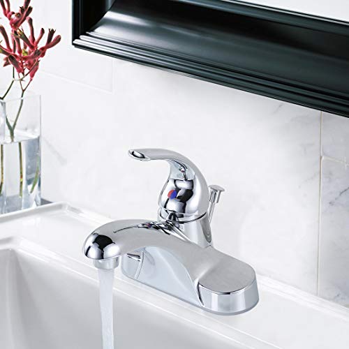 WOWOW Bathroom Faucet 1 Handle Low Arc Single Handle 4 inch Centerset Bathroom Sink Faucet with Lift Rod Drain Assembly Basin Mixer Tap Chrome Vanity Taps - color: Chrome