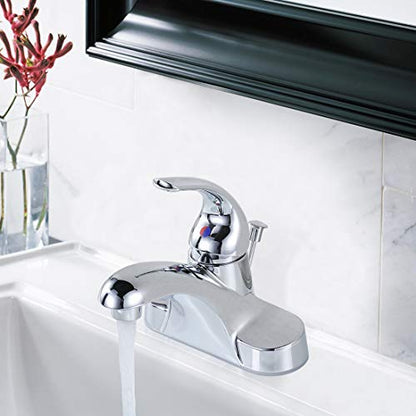 WOWOW Bathroom Faucet 1 Handle Low Arc Single Handle 4 inch Centerset Bathroom Sink Faucet with Lift Rod Drain Assembly Basin Mixer Tap Chrome Vanity Taps - color: Chrome