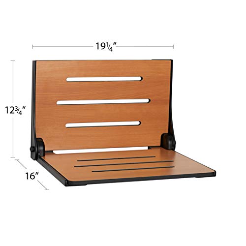 Seachrome SHAF-185155-PTS-S-MB Lifestyle & Wellness Silhouette Folding Wall Mount Shower Bench, Teak Seat with Matte Black Frame - color: Teak Seat With Matte Black Frame
