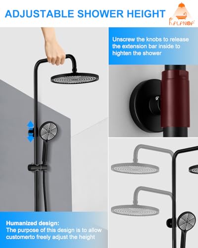 Outdoor Shower Fixture, 304 Stainless Wall Mouted for Yard | Thermostatic, 3 Functions Handle Shower, Exposed Shower with 10" Rain Head for Outside Yard Pool Seaside
