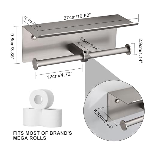 Brushed Nickel Toilet Paper Roll Holder with Shelf Wall Mounted for Bathroom (Brushed Nickel, Double Head) - color: Brushed Nickel