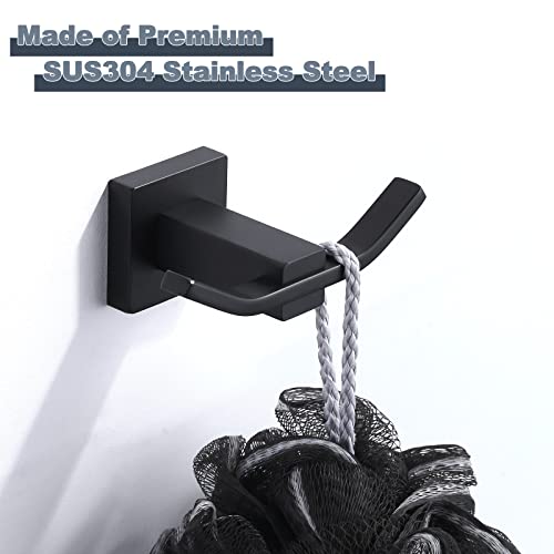 WOWOW Towel Hooks for Bathrooms Matte Black, SUS304 Stainless Steel Coat Hook, Bathroom Robe Towel Holder, Heavy Duty Robe Hooks, Bathroom Double Towel Hooks for Coats, sponges, Clothes Wall Mount - color: Black