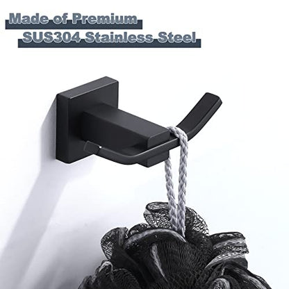 WOWOW Towel Hooks for Bathrooms Matte Black, SUS304 Stainless Steel Coat Hook, Bathroom Robe Towel Holder, Heavy Duty Robe Hooks, Bathroom Double Towel Hooks for Coats, sponges, Clothes Wall Mount - color: Black