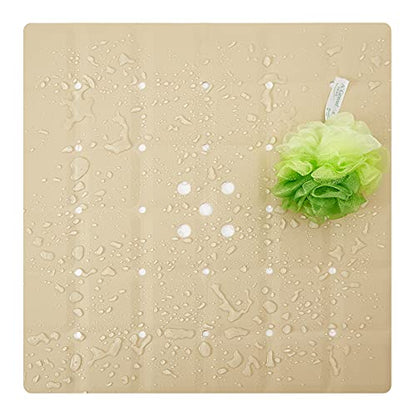 Webos Shower Mat for Textured Surface：Silicone Non Slip Shower Mat Without Suction Cups Foldable - Square Bath Mat for Reglazed Tub Textured Shower Floor (Beige, 21x21) - color: Beige