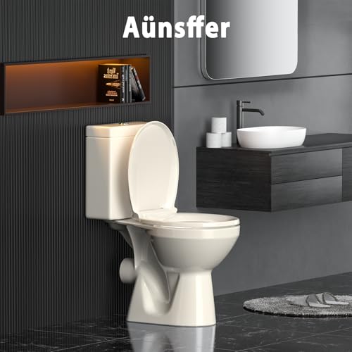Aünsffer Round Toilet Seat Almond, Toilet Seat 16.5 inch Soft Close, Premium PP Material Easy Clean, B2B Available, Elegant Design, Almond - color: Almond, size: Round 16.5inch