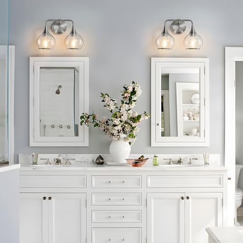 Brushed Nickel Bathroom Vanity Light 2 Lights Bathroom Light Fixtures Over Mirror with Clear Glass Shade 14 inch Wall Sconce Lighting Bath(Exclude E26 Bulb) - color: Brushed Nickel, size: 2 Light