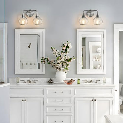 Brushed Nickel Bathroom Vanity Light 2 Lights Bathroom Light Fixtures Over Mirror with Clear Glass Shade 14 inch Wall Sconce Lighting Bath(Exclude E26 Bulb) - color: Brushed Nickel, size: 2 Light