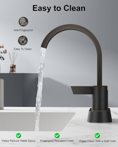 Bronze Bathroom Faucet,4 Inch Centerset 2-Handle Waterfall | Includes Pop-Up Drain,24-Inch Supply Lines,Mounting Hardware,SUS304 Stainless Steel Construction,And A 360° Swivel Spout - color: Bronze