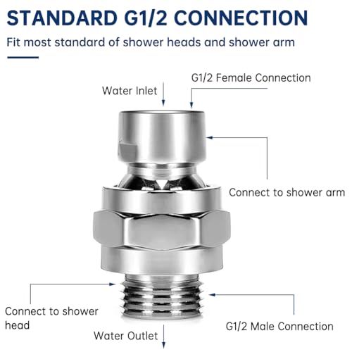 Shower Head Swivel Ball Adapter,Solid Brass Universal Head Connector,Shower Swivel Adapter,Shower Arm Adapter for Flexible Positioning(Electroplated version) - color: Electroplated version