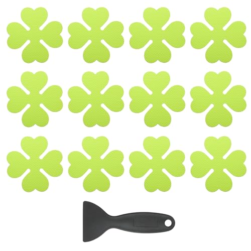 PATIKIL 12 Pcs Non Slip Bathtub Stickers, Anti Slip Shower Stickers with Scraper Bathroom Shower Floor Decals Four Leaf Shape Cute Treads Tubs, Grass Green - color: Grass Green