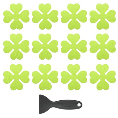 PATIKIL 12 Pcs Non Slip Bathtub Stickers, Anti Slip Shower Stickers with Scraper Bathroom Shower Floor Decals Four Leaf Shape Cute Treads Tubs, Grass Green - color: Grass Green