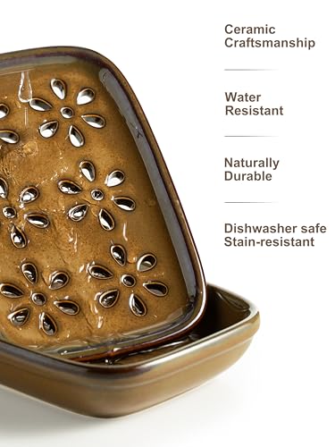 Miamolo Soap Dish with Draining, Bar Soap Holder Keeping Soap Bars Dry | 2-tier Tray Catch Drips, Mess-Free, Non-Slip Base | for Shower Bathroom Bathtub | Sponge Holder Kitchen Sink | Gift, Brown - color: Brown