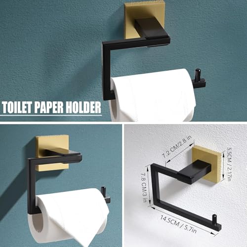 YACVCL 5 Pieces Bathroom Hardware Set, Black and Gold Towel Bar Set, 23.6 inch Towel Bar Hand Towel Holder Wall Mounted Stainless Steel - color: Black and Brushed Gold