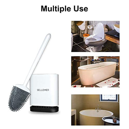 Silicone Toilet Brush, Ventilation Slots Holder 2 Pack Pearl White | Flexible Bristles Flat Head for Rim, Hair Tangle-Free, Easy to Clean, Compact Design, Rustproof Handle, for Toilet/Sink/Tub - color: Pearl White-2pcs
