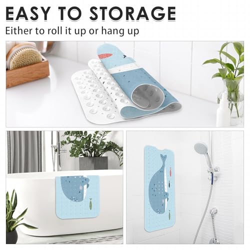 Cute Whale Ocean Bathtub Shower Mat Funny Kids Sea Non-Slip Tub Extra Long Bath Floor 40X16 Inch Machine Washable for Bathroom Tub Bath Mat for Toddler and Baby - color: Cute Whale Ocean