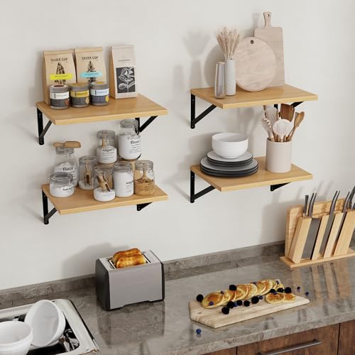 Deep Floating Shelves, 12 Inch Deep Rustic Oak Floating Wall Shelves Set of 2, 16W x 12D Large Floating Shelves Living Room Cleanning Room Laundry Room Garage - Oak with Black Brackets - color: Oak, size: 16W x 12D