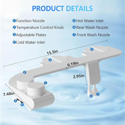 Warm & Cold Water Bidet Attachment for Toilet Seat, Ultra-Slim Non-Electric Toilet Seat Attachment, Rear and Feminine Wash Self-Cleaning