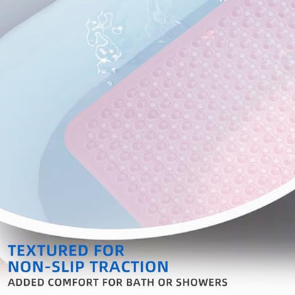 MOONFLY Shower and Bathtub Mat,40x16 Inches,Extra Long Non Slip Mats with Suction Cups and Drain Holes, Machine Washable and Anti Slip Bathmats, Bathroom Mats for Tub Nonslip (Clear Pink) - color: Clear Pink