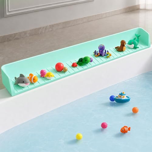 Kids Bathtub Splash Guard, Shelf & Toddler Bath Toy Tray - Green | Bathtub Splash Guard PlayPad Shelf Area with Strong Suction Cups, Bathtub Ledge Guard, Fun Bath Time for Toddlers Baby - color: green