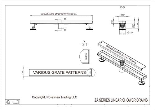 ZA Linear Shower Drain - 30 Inch Brick Pattern - Brushed Stainless Steel - Hair Strainer - Leveling Feet - Threaded Adapter - Sleek and Modern Design - size: 30 inch