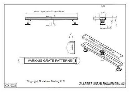 ZA Linear Shower Drain - 30 Inch Brick Pattern - Brushed Stainless Steel - Hair Strainer - Leveling Feet - Threaded Adapter - Sleek and Modern Design - size: 30 inch