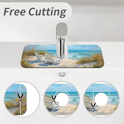 Kitchen Sink Splash Guard，Beach-scene Faucet Mat Sink Gadgets-Super Absorbent Fast Drying Mat Drip Catcher for Kitchen, Bathroom,Sink Mat, Dish Drying Mat, Bathroom(15" X 5.5" ) - color: Beach-scene