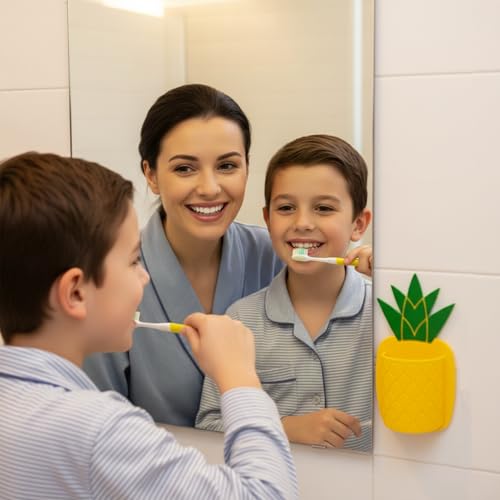 Pineapple Bathroom Toothbrush Holder – Silicone Wall Mounted Tooth Brush Suction Cup Organizer for Toothpaste, 1 Pack Shower Accessories with Cute Design