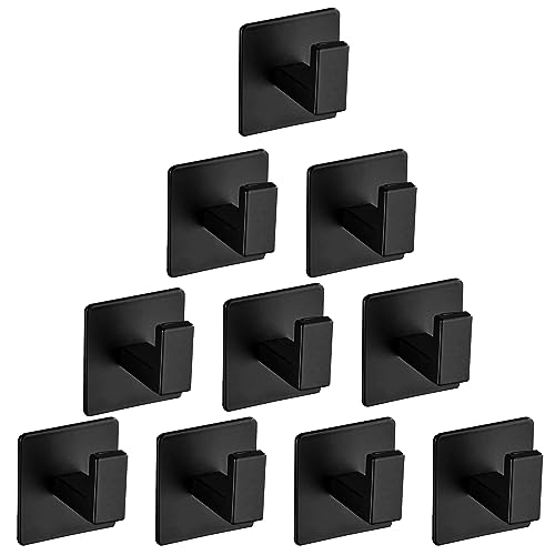 Bath Towel Hook,10 Pack Self Adhesive Square Coat Hooks, Sturdy No Drilling Robe Hook, Heavy Duty Aluminum Clothes Hanger, Wall Hooks for Bathroom Bedroom Kitchen (2 Inch,Black) - color: Black, size: 10 Pack