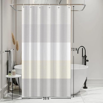 Boho Beige Brown Striped Stall RV Shower Curtain 36" Wx72 L | White Gray Bohemian Geometric, Polyester Waterproof, Machine Washable, Bathroom Small Curtain, Easy to Install with 6 Hooks - color: Beige, size: 36"W x 72"L (Pack of 1)