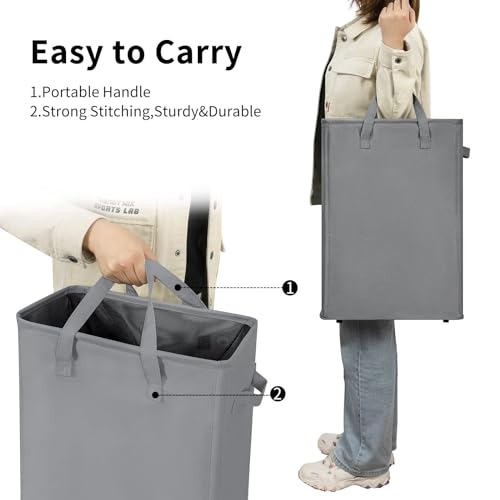 Narrow Laundry Hamper, Skinny Laundry Basket, 45L, Grey, 24" | Slim Laundry hamper for Small Spaces laundry bag with handle, Foldable clothes hampers for laundry basket organizer - color: Gray (With Handles)