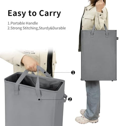 Narrow Laundry Hamper, Skinny Laundry Basket, 45L, Grey, 24" | Slim Laundry hamper for Small Spaces laundry bag with handle, Foldable clothes hampers for laundry basket organizer - color: Gray (With Handles)