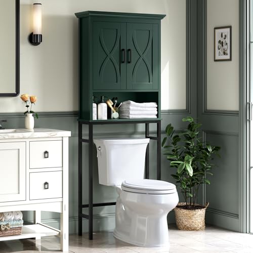 Over The Toilet Storage Cabinet, Over Toilet Storage, Above The Toilet Cabinet with Inner Adjustable Shelf and Open Storage, Forest Green - color: Forest Green