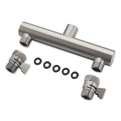 Dual Shower Head Manifold with Brass Shut Off Valve for Double Shower System 2 Fixed Shower Head Manifold, Brushed Nickel - color: Brushed Nickel