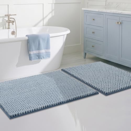 BSICPRO Bathroom Rugs Set 2 Piece-Chenille Bath Mats Non Slip-Thick Soft Absorbent Beach Bath Rug-Shower Floor Mat Machine Washable-Bathroom Decor Accessories (Light Blue, 20" x 32" Plus 16" x 24") - color: Light Blue, size: 20" x 32" Plus 16" x 24"